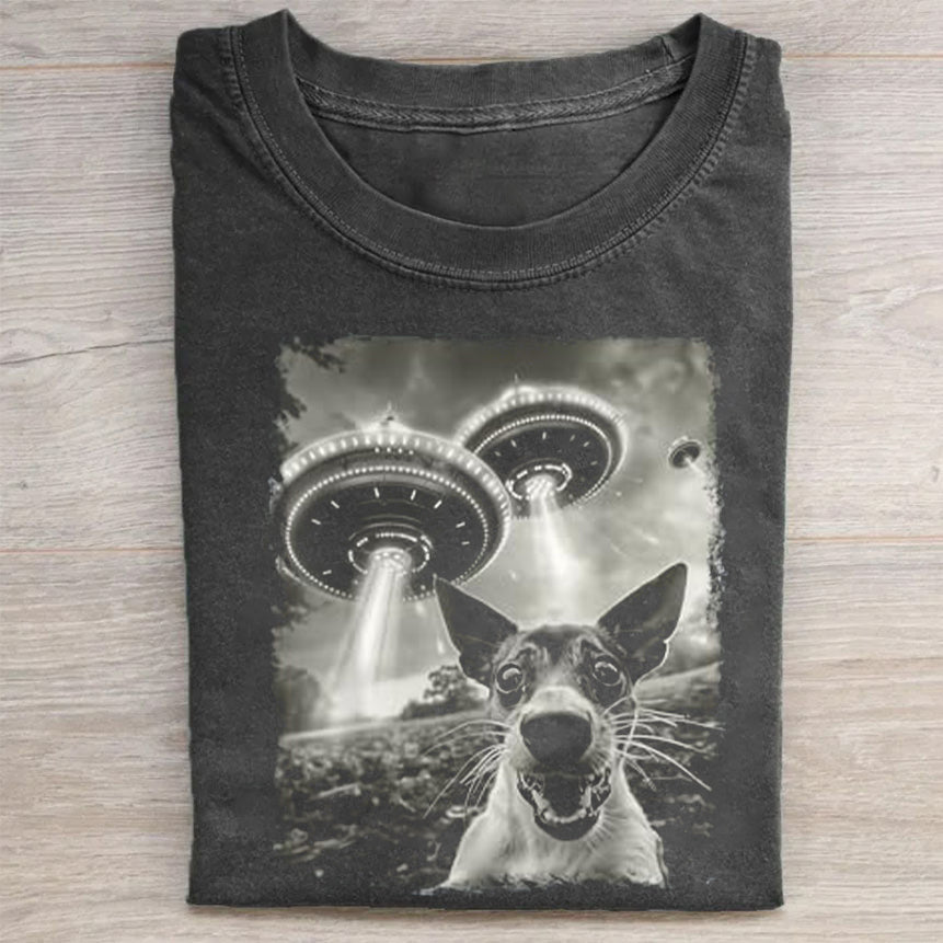 Rat Terrier Dog UFO Alien Extraterrestrial Selfie T-Shirt - heygraff