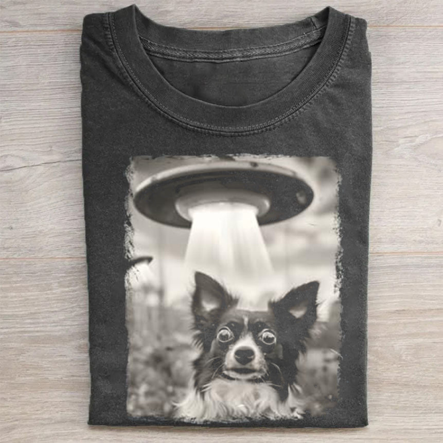 Papillon Dog UFO Alien Extraterrestrial Selfie T-Shirt - heygraff