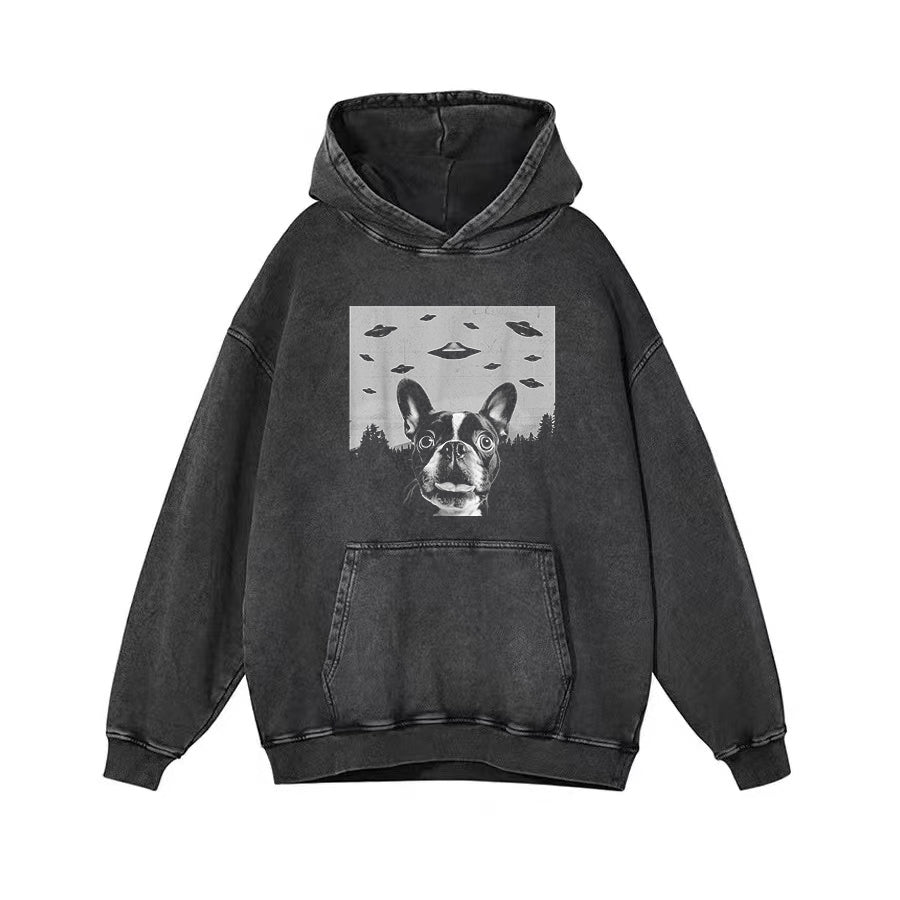 Frenchton Dog Taking Selfie with UFOs Funny T-Shirt - heygraff