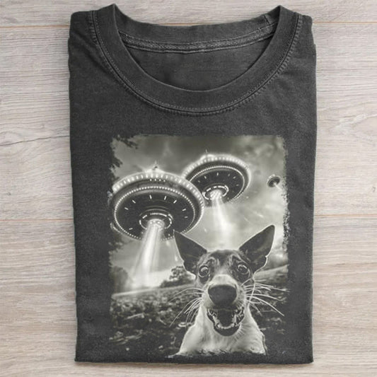 Rat Terrier Dog UFO Alien Extraterrestrial Selfie T-Shirt - heygraff