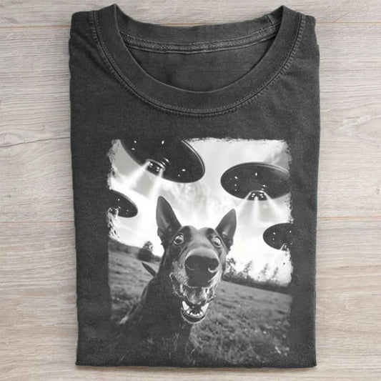 Belgian Malinois Dog UFO Alien Extraterrestrial Selfie Long Sleeve T-Shirt - heygraff