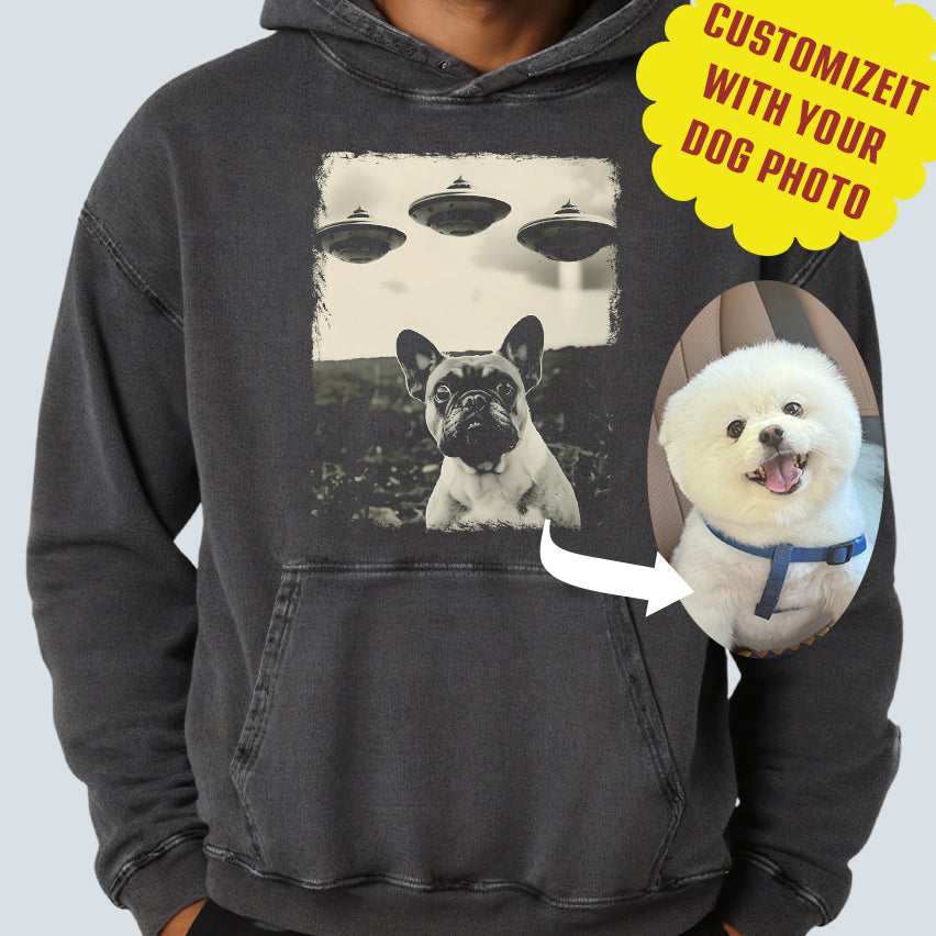 Personalized dog Taking Selfie with UFOs Funny Unisex Hoodie