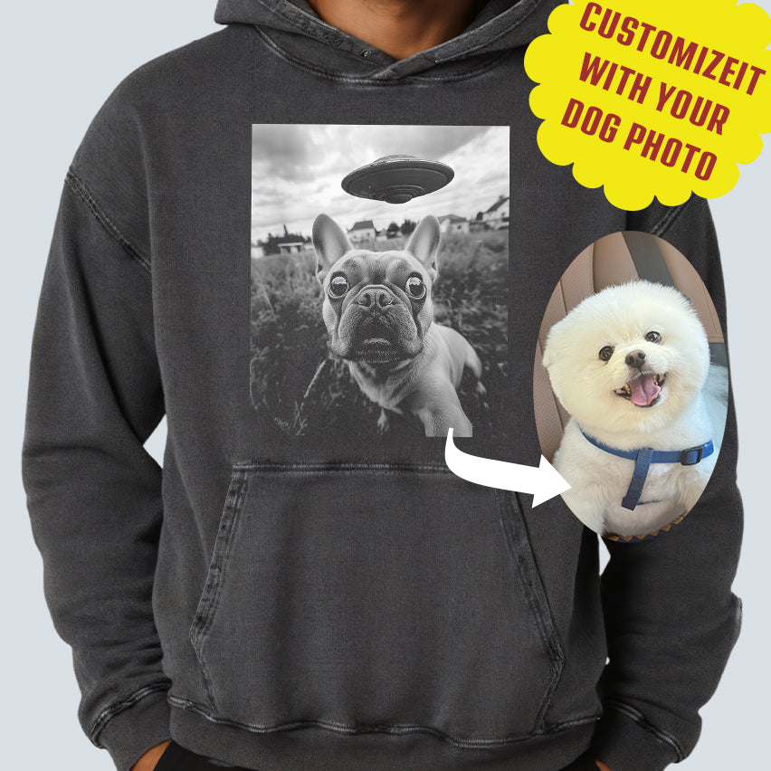 Personalized dog Taking Selfie with UFOs Funny Unisex Hoodie