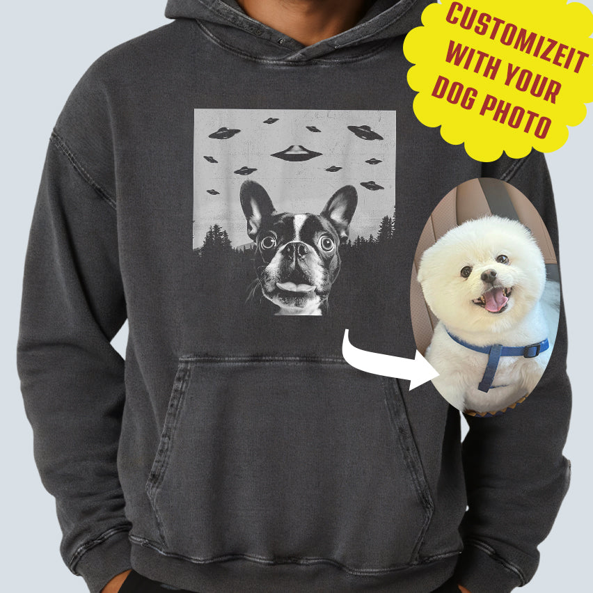 Personalized dog Taking Selfie with UFOs Funny Unisex Hoodie