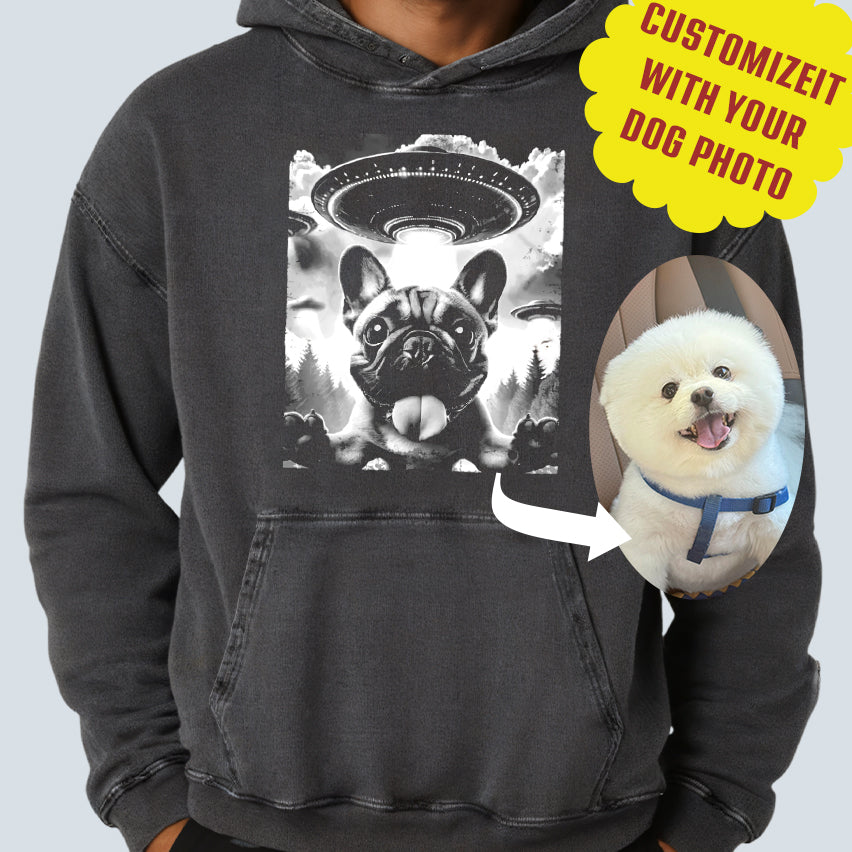 Personalized dog Taking Selfie with UFOs Funny Unisex Hoodie