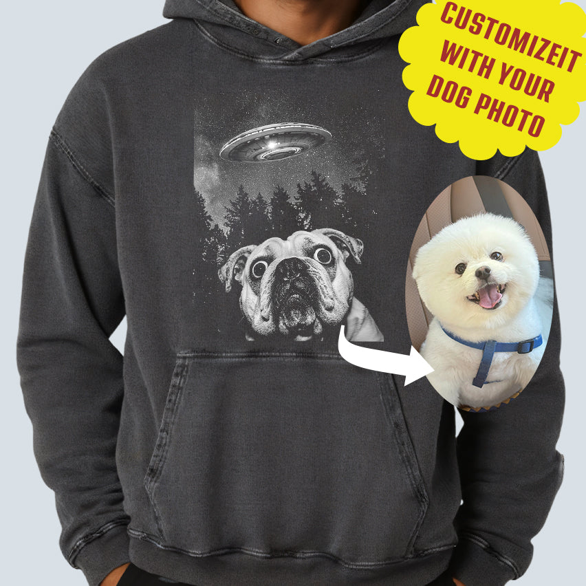 Personalized dog Taking Selfie with UFOs Funny Unisex Hoodie