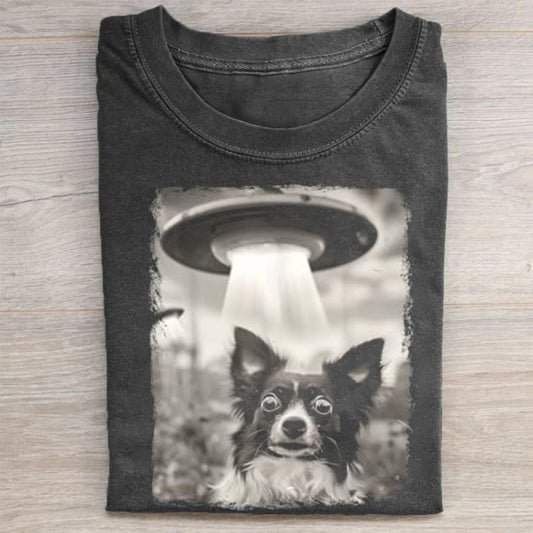 Papillon Dog UFO Alien Extraterrestrial Selfie T-Shirt - heygraff